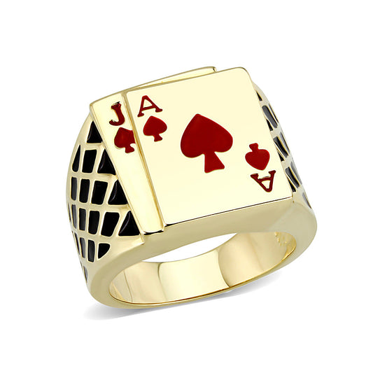 LO5M017- Brass Ring with Epoxy in Red Gold Plated-0