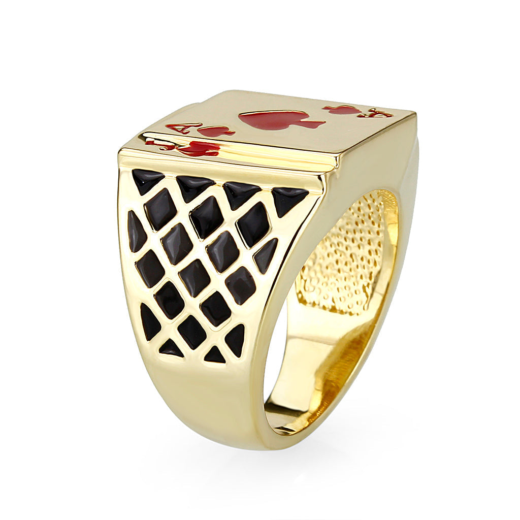 LO5M017- Brass Ring with Epoxy in Red Gold Plated-3