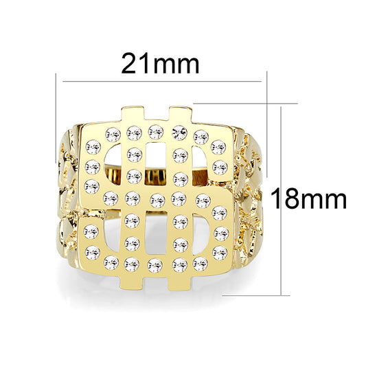 LO5M018- Brass Ring with Top Grade Crystal in Clear Gold Plated-1