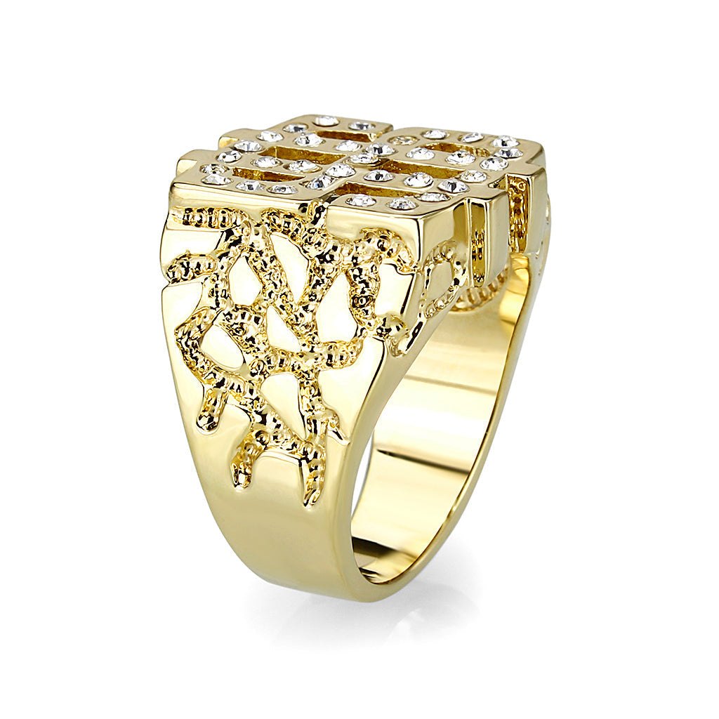 LO5M018- Brass Ring with Top Grade Crystal in Clear Gold Plated-3