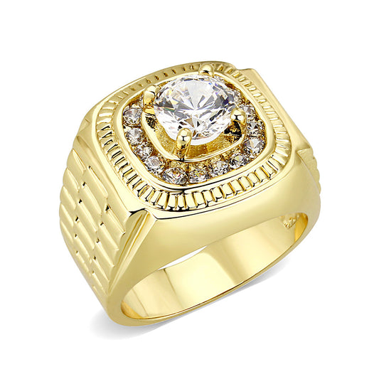 LO5M020- Brass Ring with CZ in Clear Gold Plated-0