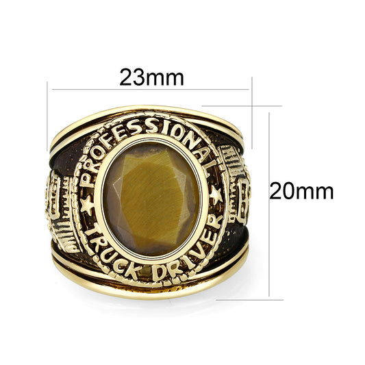 LO5M021 -Ion Gold Plated Brass Ring with Tiger Eye Stone-1