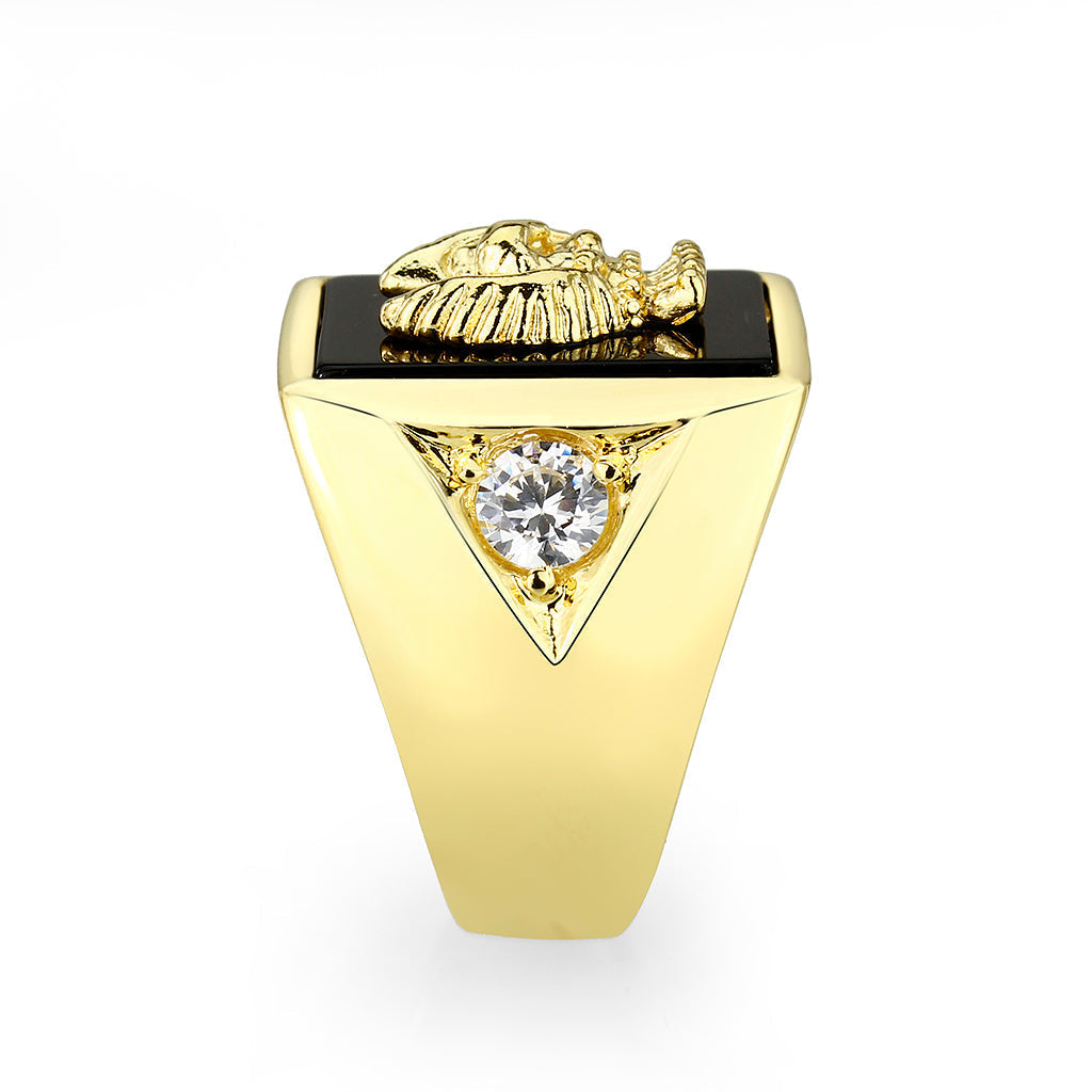 LO5M023 -Ion Gold Plated Brass Ring with Black Epoxy-3