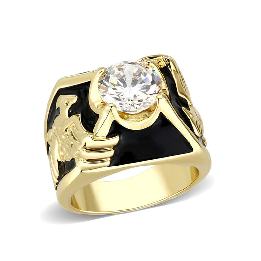 LO5M024 -Ion Gold Plated Brass Ring with Clear CZ Stone-0
