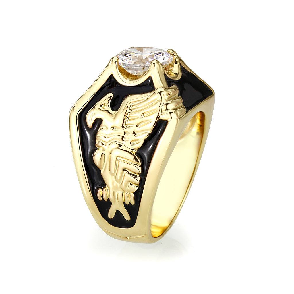 LO5M024 -Ion Gold Plated Brass Ring with Clear CZ Stone-3