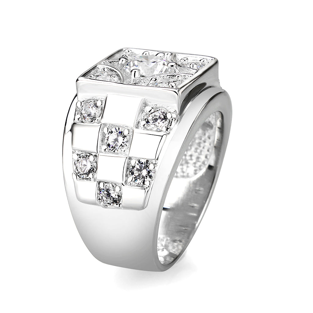 LO5M026-Rhodium Plated Brass Ring with Clear CZ-3
