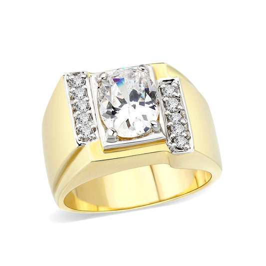 LO5M027-Ion Gold Plated Brass Ring with Clear CZ-0