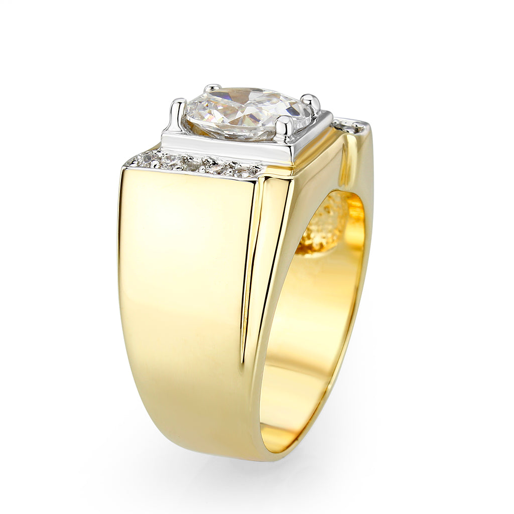 LO5M027-Ion Gold Plated Brass Ring with Clear CZ-3