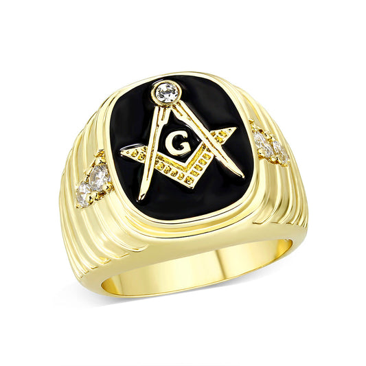 LO5M029-Ion Gold Plated Brass Ring with Black Epoxy-0