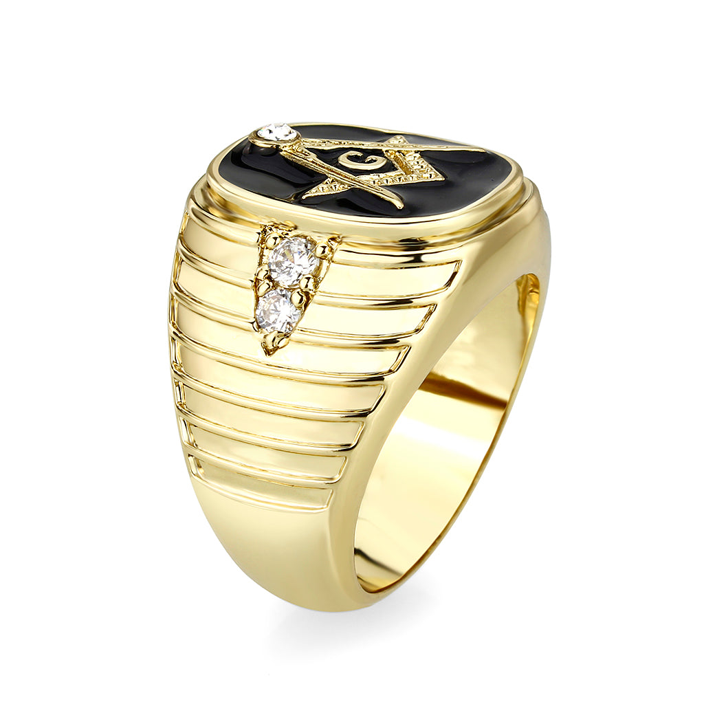 LO5M029-Ion Gold Plated Brass Ring with Black Epoxy-3