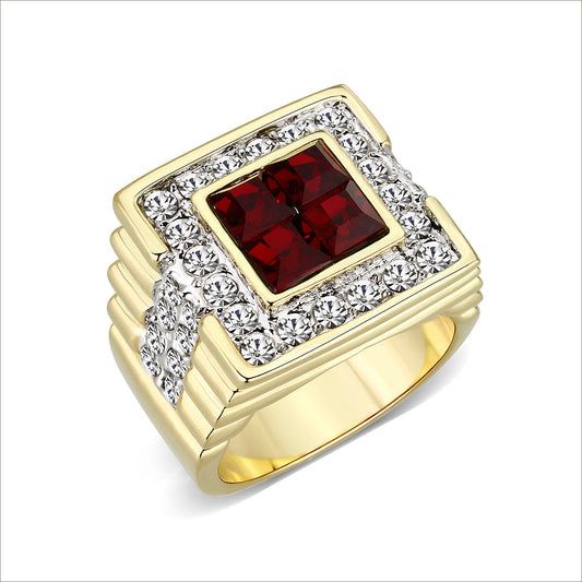 LO5M033-Ion Gold Plated Brass Ring with Synthetic Glass Siam-0