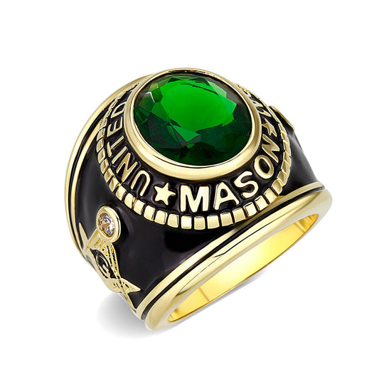 LO5M067 - IP Gold(Ion Plating) Brass Ring with Synthetic Glass In Green Color-0