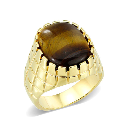 LO5M072 - IP Gold(Ion Plating )Brass Ring with Tiger Eye-0