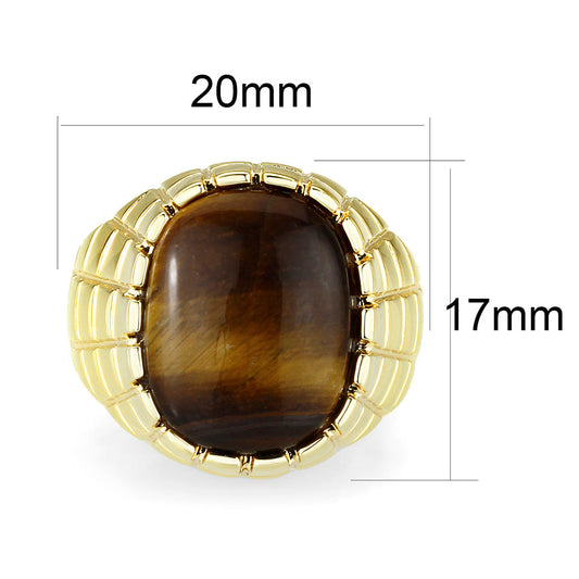 LO5M072 - IP Gold(Ion Plating )Brass Ring with Tiger Eye-1