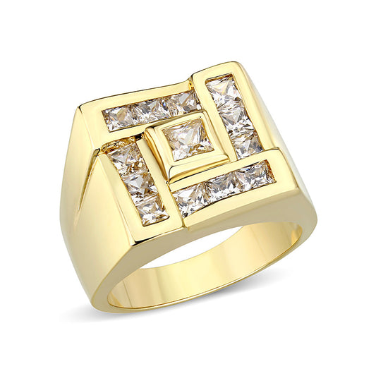 LO5M086 - Ion Gold Plating Brass Ring with AAA Grade CZ in Clear-0