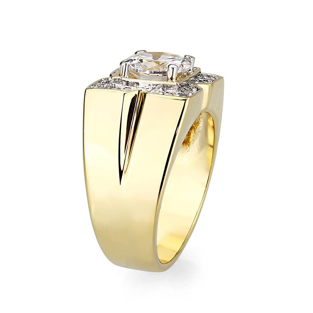 LO5M087 - Ion Gold Plating Brass Ring with AAA Grade CZ in Clear-3