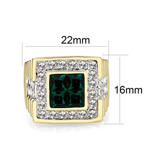 LO5M088 - Ion Gold Plating Brass Ring with Synthetic Glass in Green-1