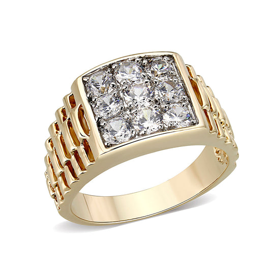 LO5M091 - Ion Gold Plating Brass Ring with AAA Grade CZ in Clear-0