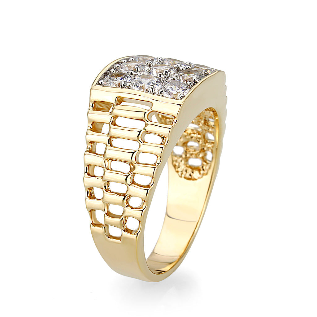 LO5M091 - Ion Gold Plating Brass Ring with AAA Grade CZ in Clear-3
