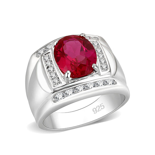 LO5S092 - Sterling Silver Ring with CZ in Red No Plated-0