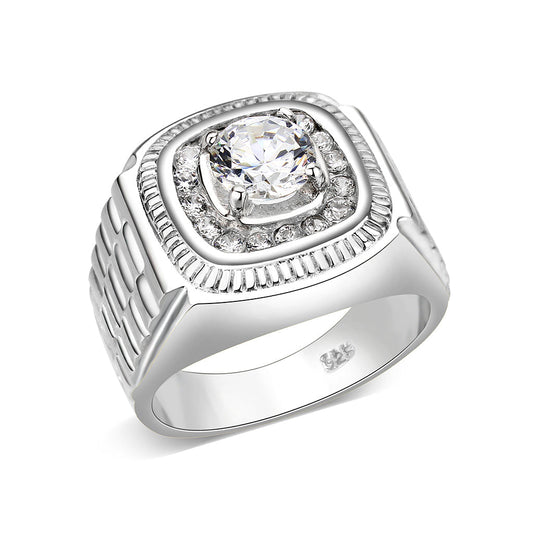 LO5S163- Sterling Silver Ring with Clear CZ High Polished(No Plated)-0