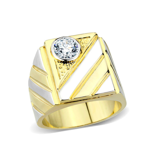 LO5M172-Ion Gold Plated Brass Ring with Clear CZ-0