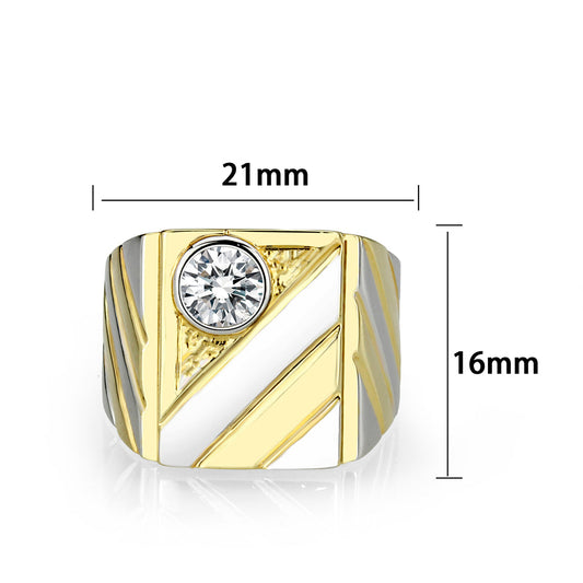 LO5M172-Ion Gold Plated Brass Ring with Clear CZ-1