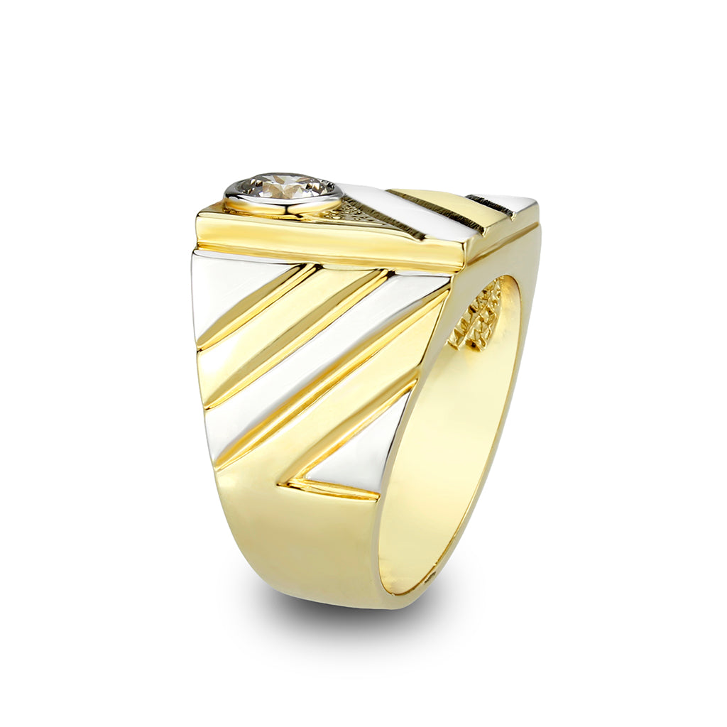 LO5M172-Ion Gold Plated Brass Ring with Clear CZ-3