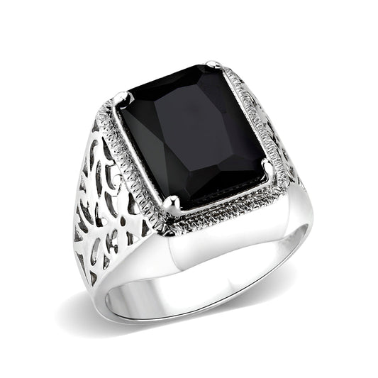 LO5S181- Sterling Silver Ring with Onyx High Polished(No Plated)-0