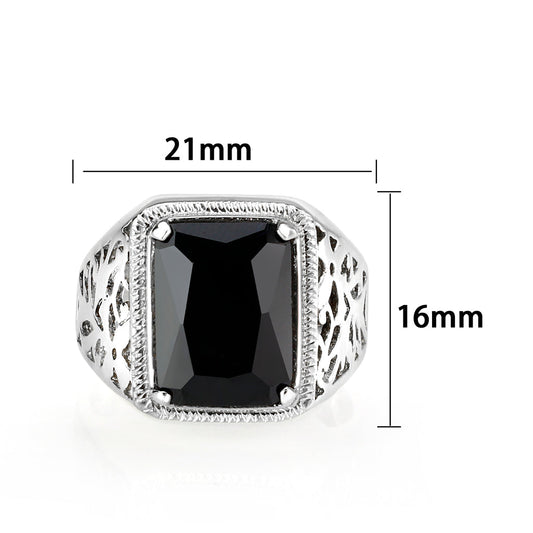 LO5S181- Sterling Silver Ring with Onyx High Polished(No Plated)-1