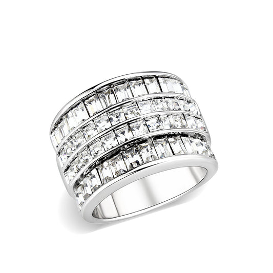 LO5W001 - Rhodium Brass Ring with Top Grade Crystal in Clear-0