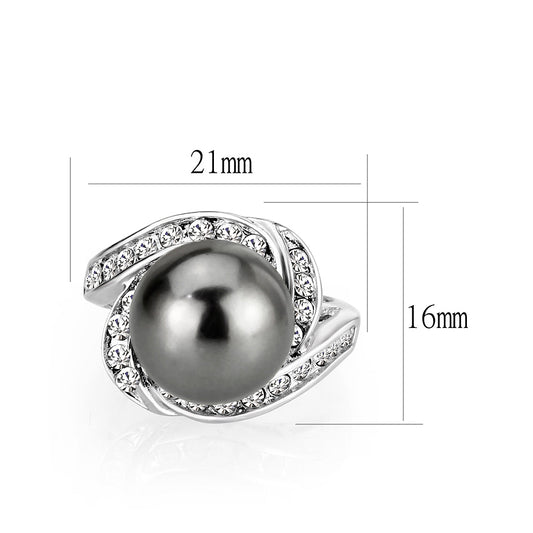 LO5W003 - Rhodium Brass Ring with Pearl In Black-1