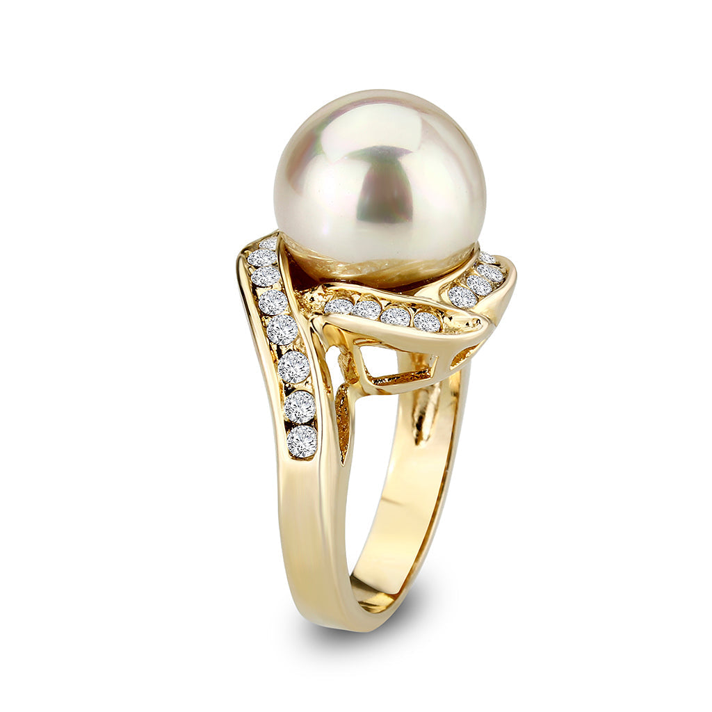 LO5W007- IP Gold Plated Ring with Peral In White-3