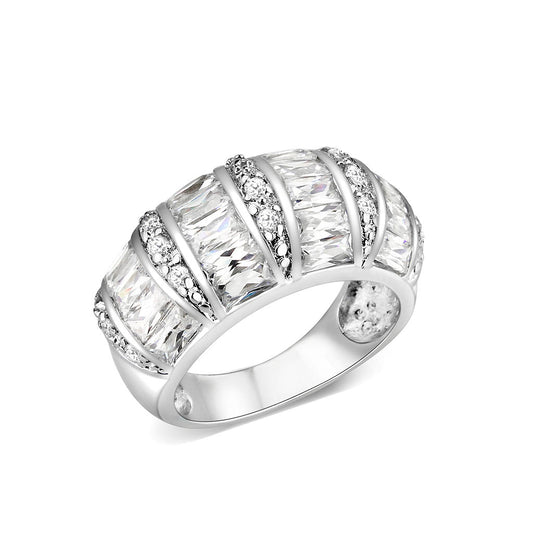 LO5W010- Rhodium Plated Ring with Crystal Glass In Clear-0
