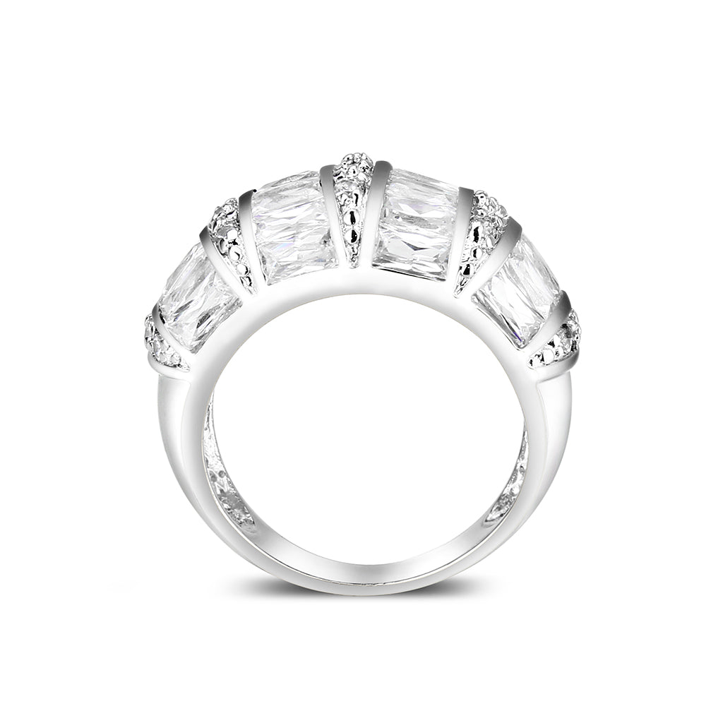 LO5W010- Rhodium Plated Ring with Crystal Glass In Clear-2