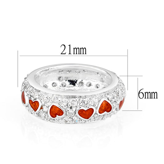 LO5W012- Rhodium Plated Ring with Crystal Glass In Red-1