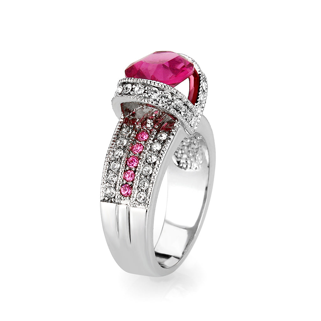 LO5W040 - Rhodium Brass Ring with CZ in Red-3
