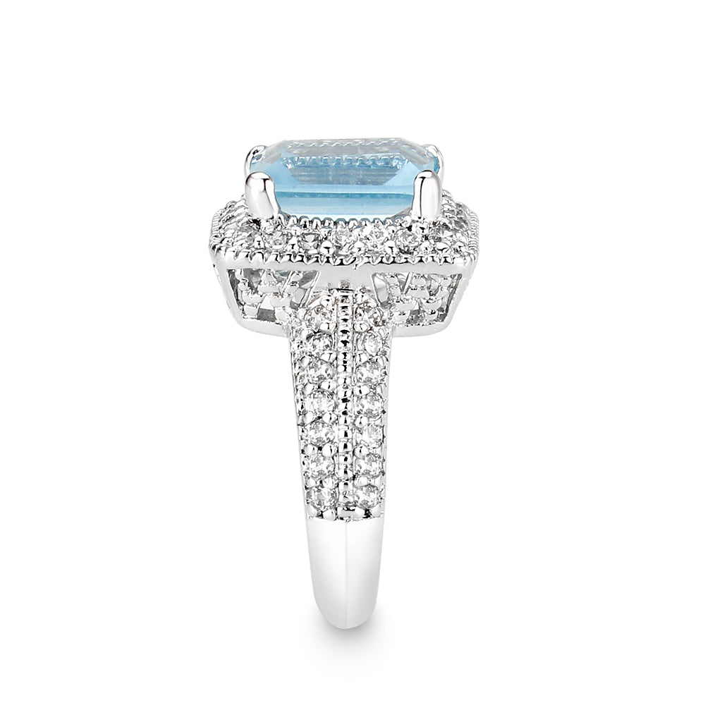 LO5W042- Rhodium Plated Brass Ring with CZ In AQ-3