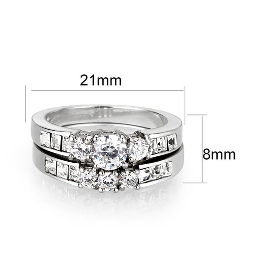LO5W044- Rhodium Plated Brass Ring with CZ In Clear-1