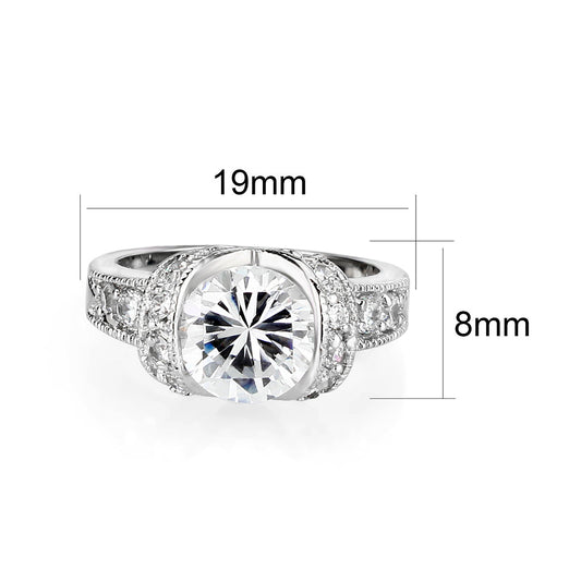 LO5W047- Rhodium Plated Brass Ring with CZ In Clear-1