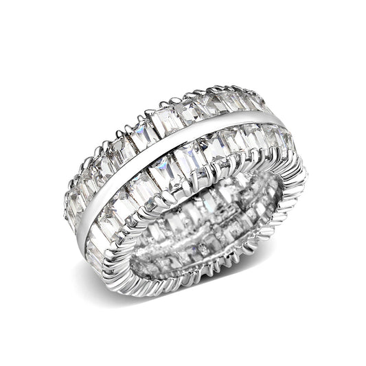 LO5W049- Rhodium Plated Brass Ring with CZ In Clear-0