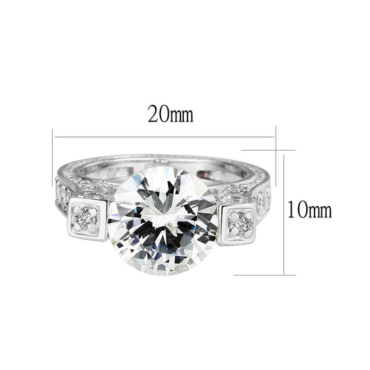 LO5S053- Sterling Silver Ring with CZ In Clear High Polished( NO Plating)-1