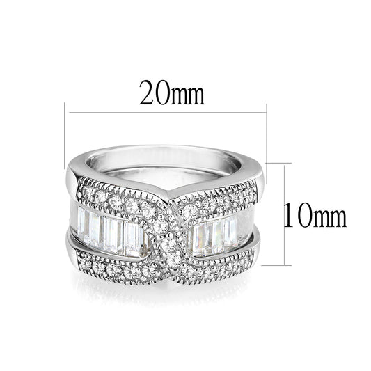 LO5S056- Sterling Silver Ring with CZ In Clear High Polished( NO Plating)-1