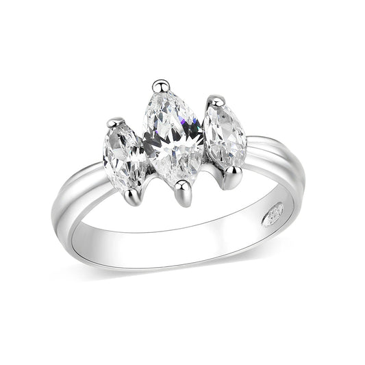 LO5S061- Sterling Silver Ring with CZ In Clear High Polished( NO Plating)-0