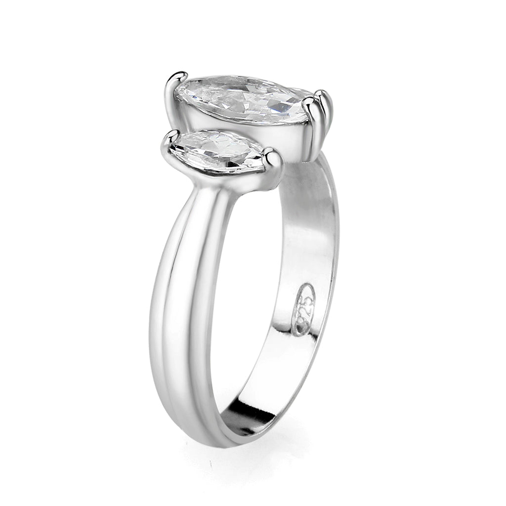 LO5S061- Sterling Silver Ring with CZ In Clear High Polished( NO Plating)-3