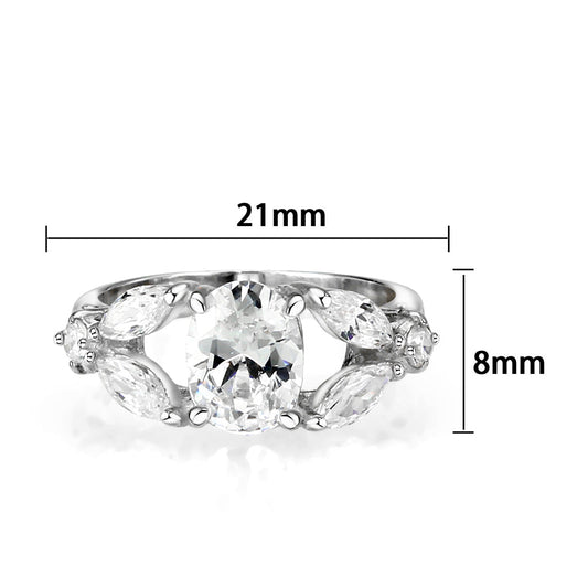 LO5S074- Sterling Silver Ring with CZ In Clear High Polished( NO Plating)-1