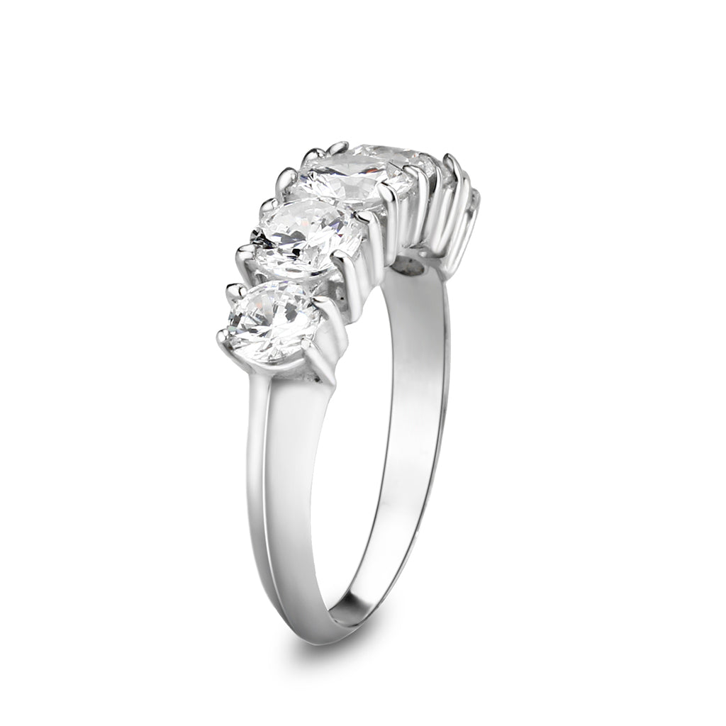LO5S078- Sterling Silver Ring with CZ In Clear High Polished( NO Plating)-3