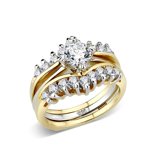 LO5S079- Sterling Silver Ring with CZ In Clear Two-Tone-0