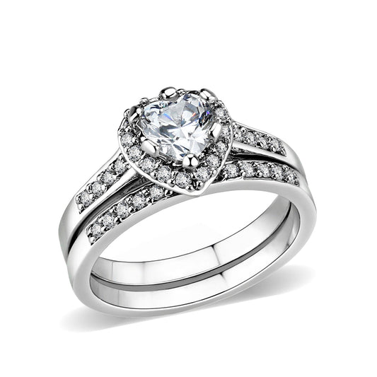 LO5W095- Rhodium Plated Brass Ring with CZ In Clear-0