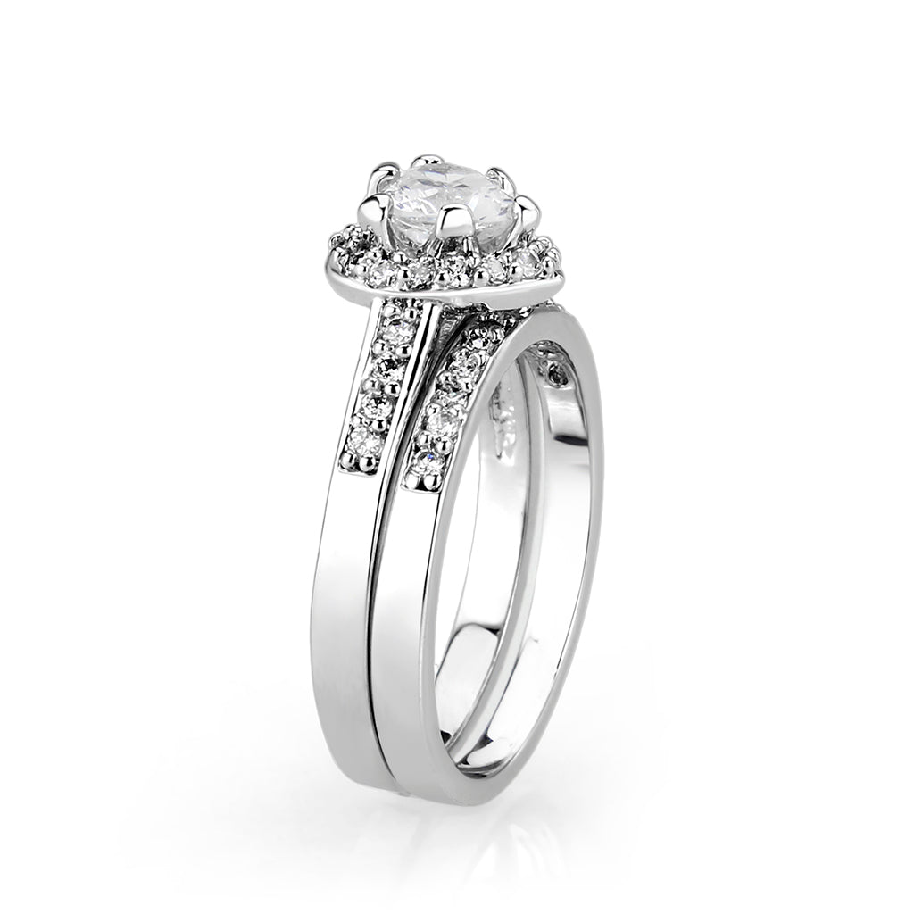 LO5W095- Rhodium Plated Brass Ring with CZ In Clear-4